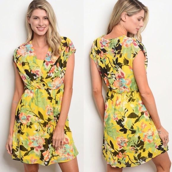 Yellow Floral Wrap Dress - Picture 1 of 4